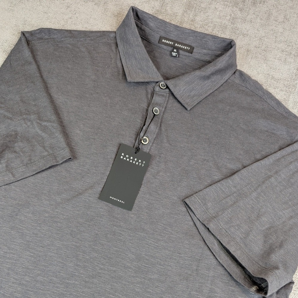 Robert Barakett Polo Shirt Men XL Grey Cotton Modal Foster Slub Short Sleeve NWT
